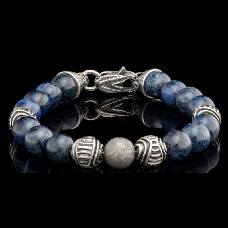 William Henry Celestial Blue Dumortierite With Meteorite And Silver Embellished Beads